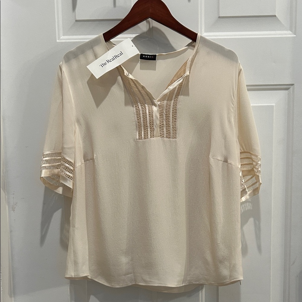 Akris Cream Blouse with Sheer Accents